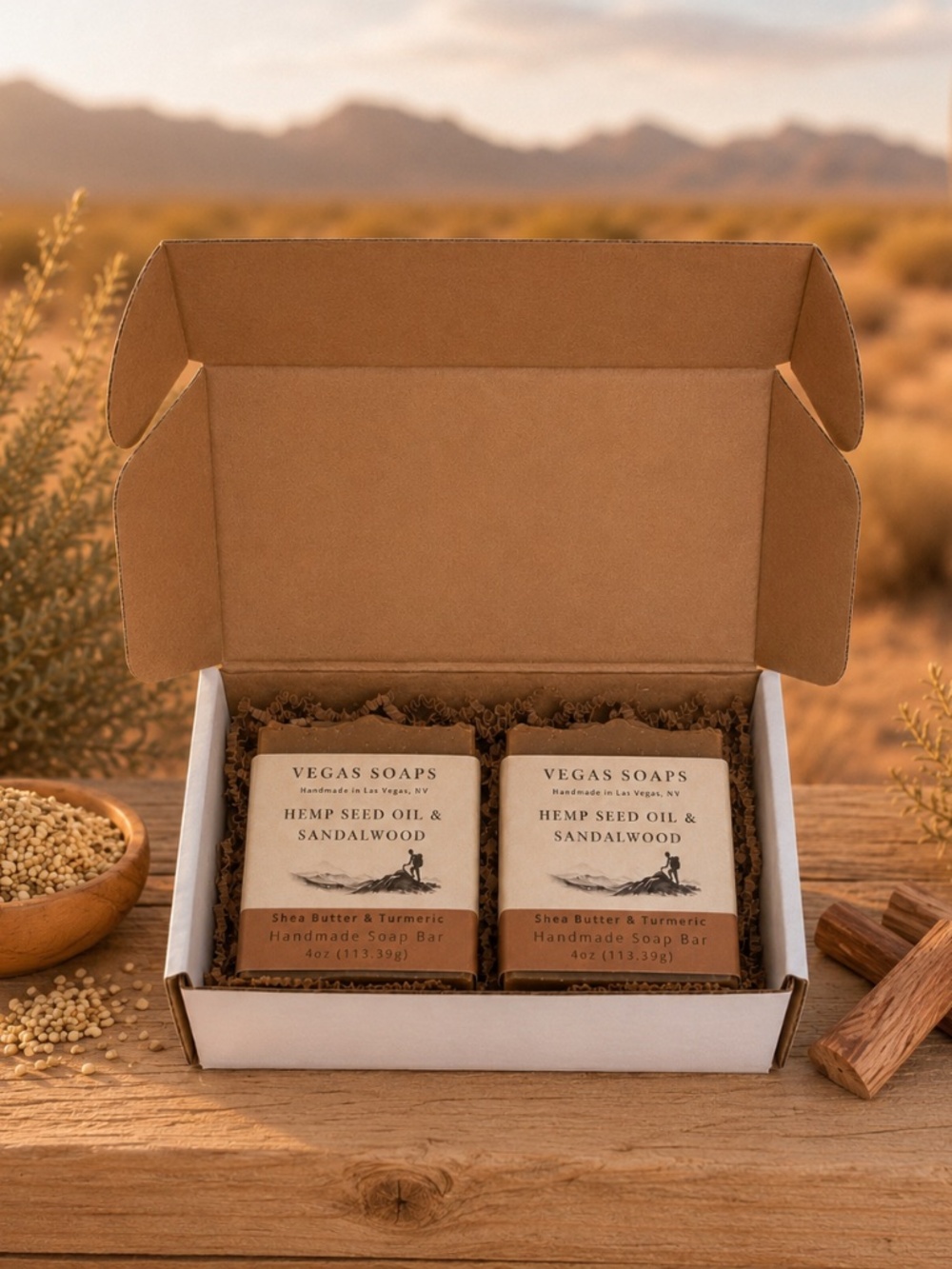 Sandalwood Vegas Soaps Set Of Two Gift Box Handmade Soap Bars Plant Based Oils